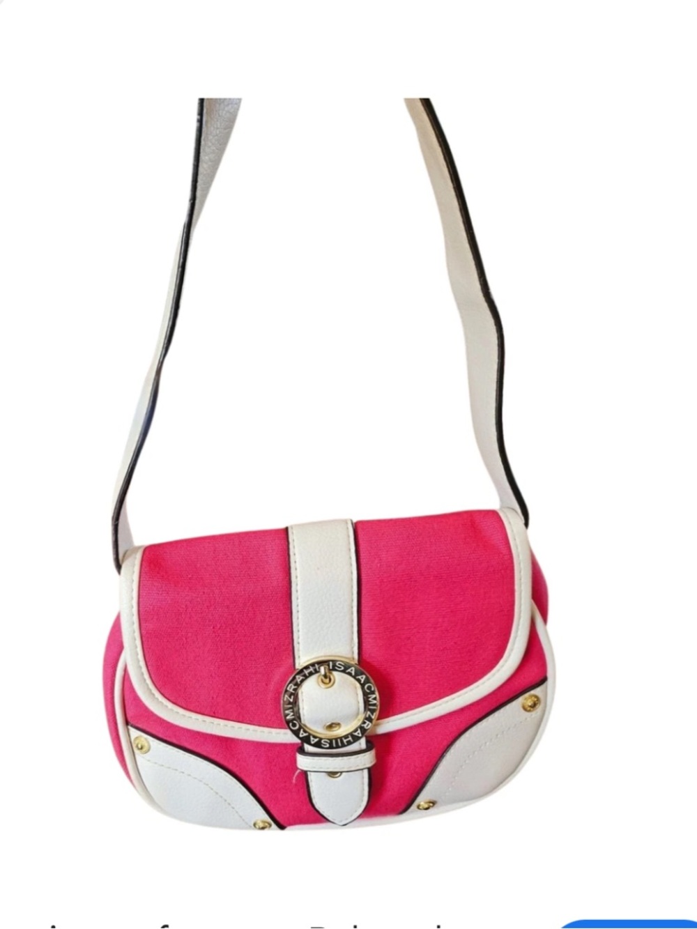 Isaac Mizhari White & Coral Crossbody Shoulder Bag with Gold Accent